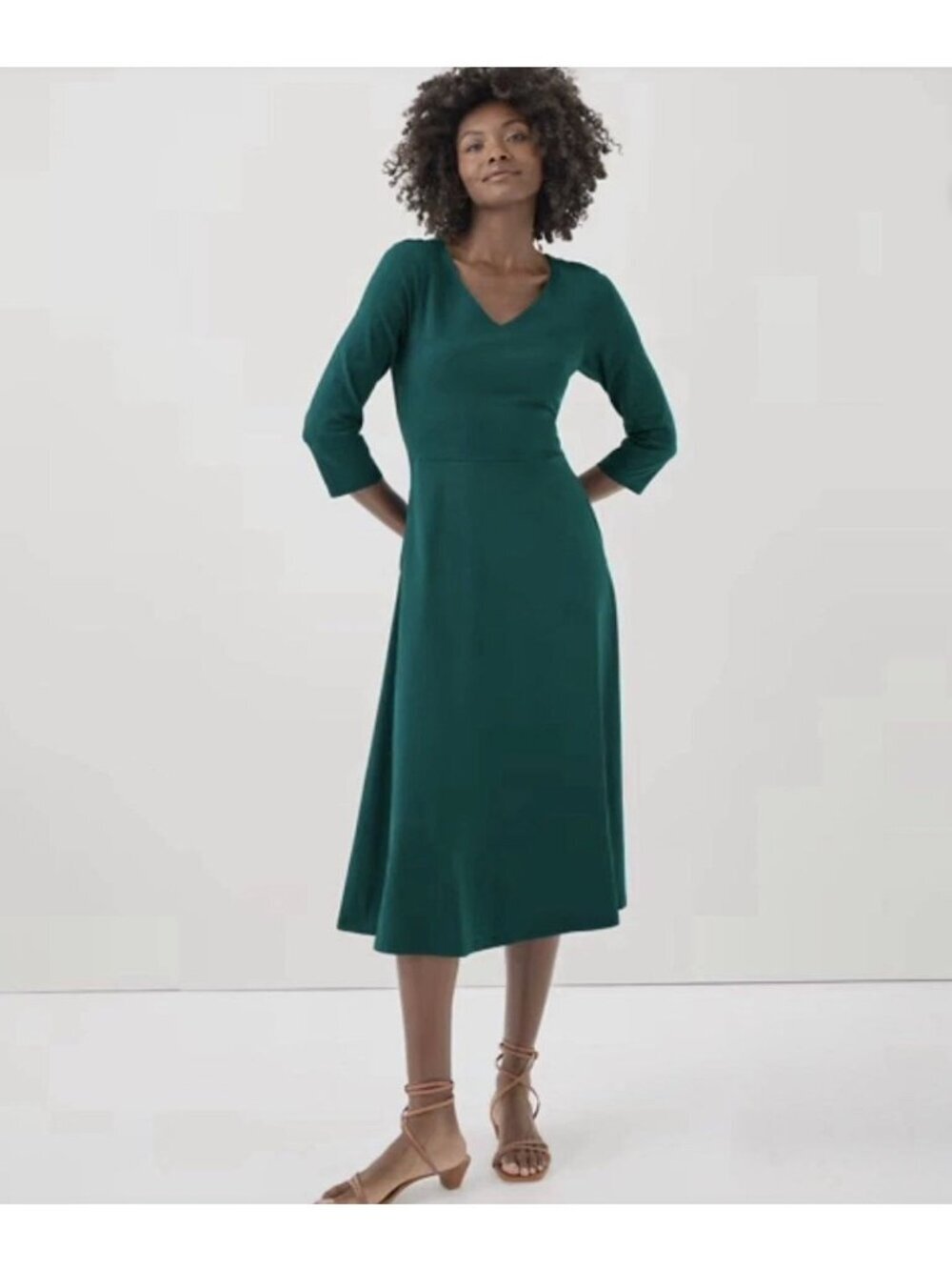 Pact Womens Emerald Fit Flare Modest Stretch Midi Dress Size Medium Green SP NWT - Picture 1 of 12